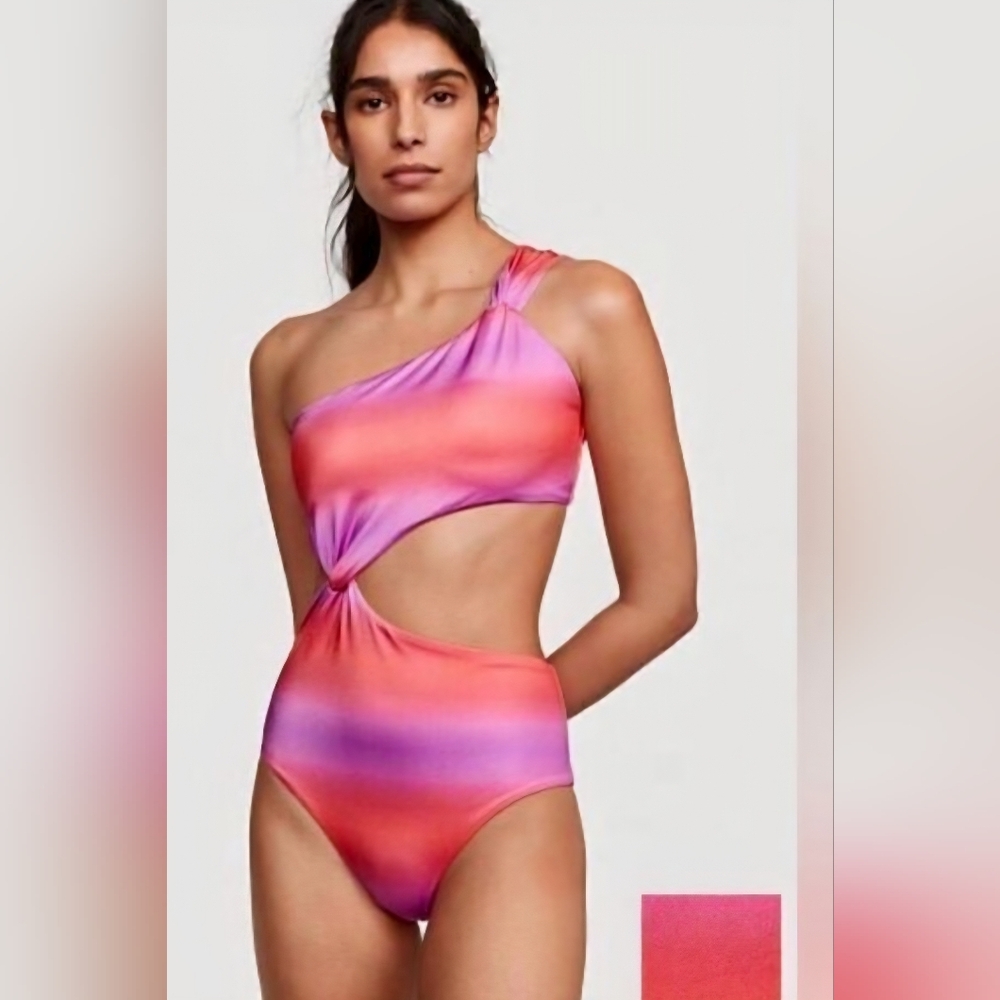 NWT Victoria's Secret Pink Purple Sunset Ombre Swimsuit Twist Monokini Large